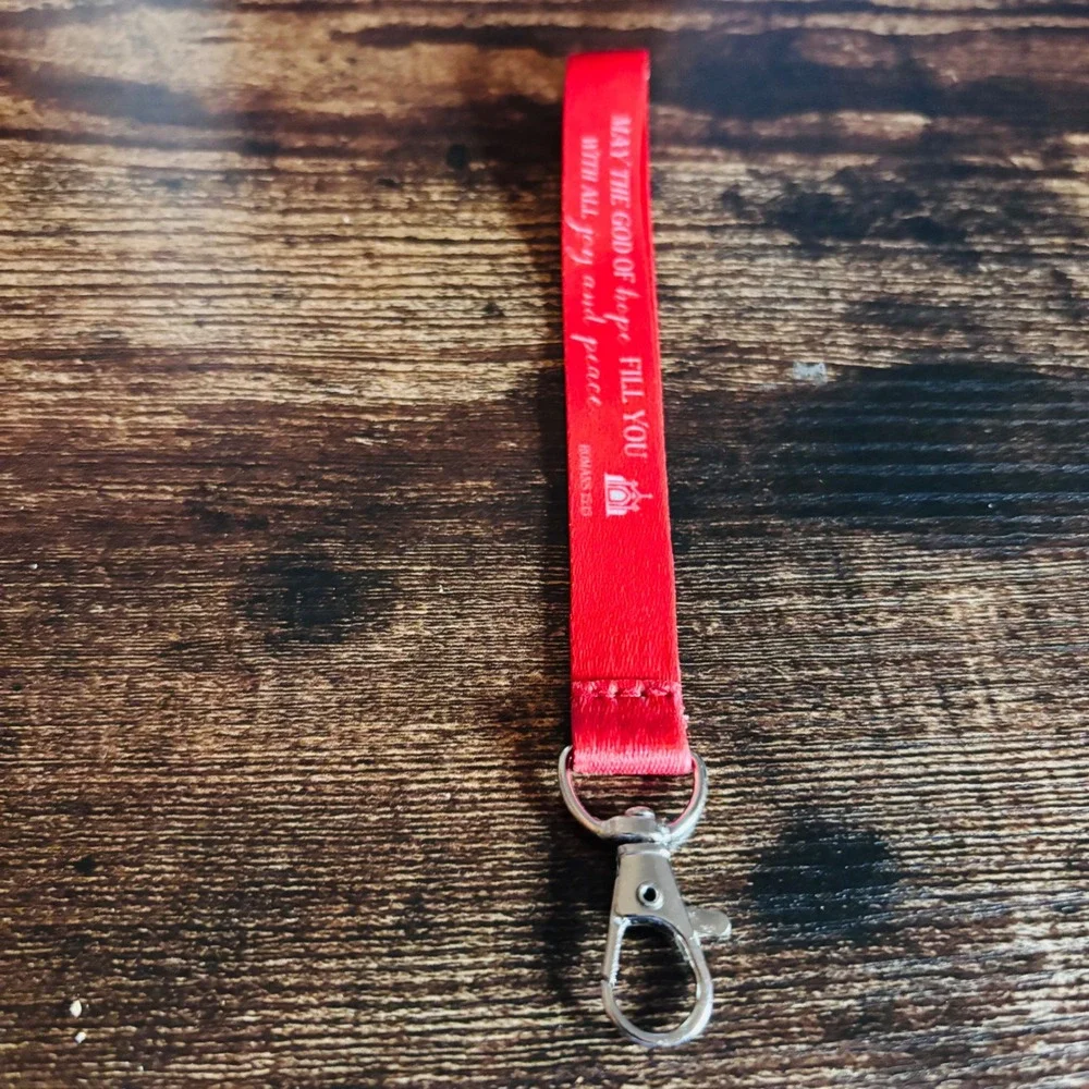 Red Romans 15:13 Scripture Fabric Wristlet Lanyard Keychain Clasp